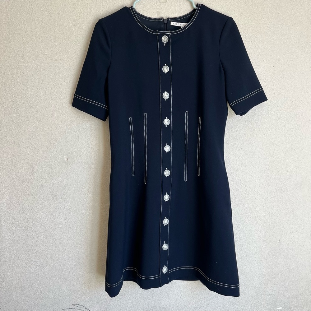 Veronica Beard Mikel Short-Sleeve Button-Front Dress Navy Blue Size 4 - Picture 4 of 12